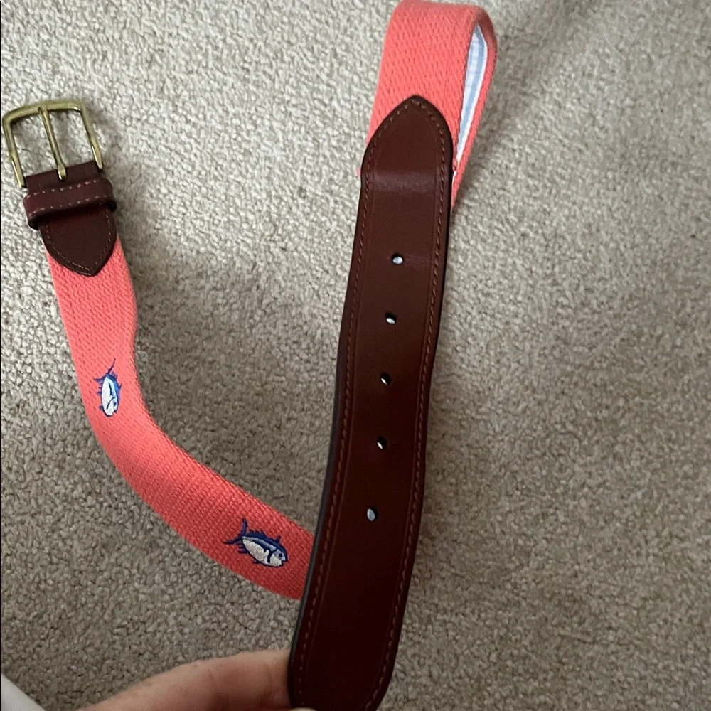 Southern Tide Coral and Brown Kids Belt
